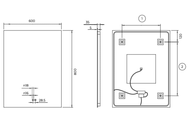 Miroir de salle de bains avec éclairage LED Italia Ledimex croquis 9