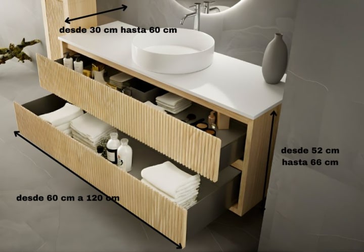 Mueble de baño madera maciza con encimera solid surface Alpes 19 Bruntec croquis 4