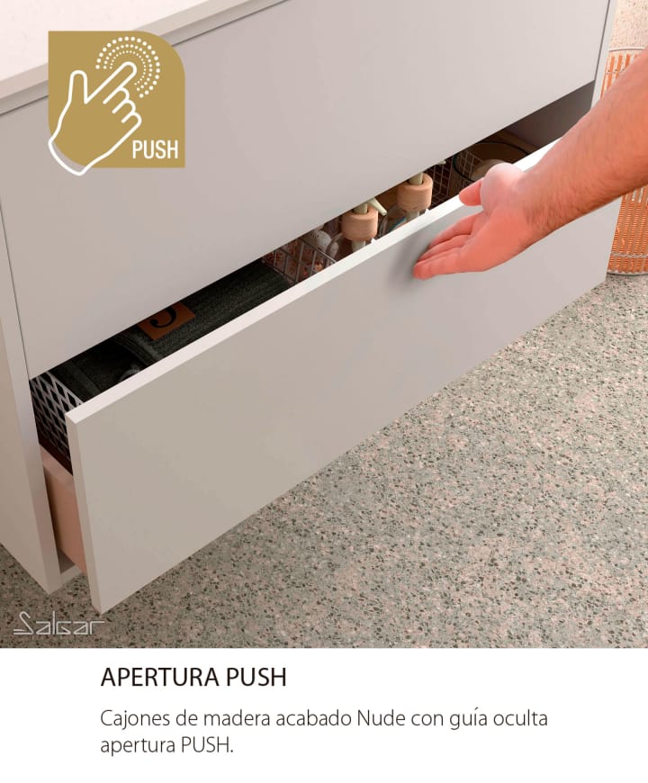 Meubles de salle de bains avec plan de toilette en bois Optimus Salgar détail 3