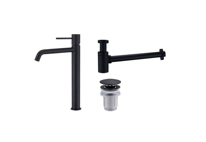 Pack robinet de lavabo à bec haut Monza Imex + valve clic clac + Siphon rond apparent principal 1