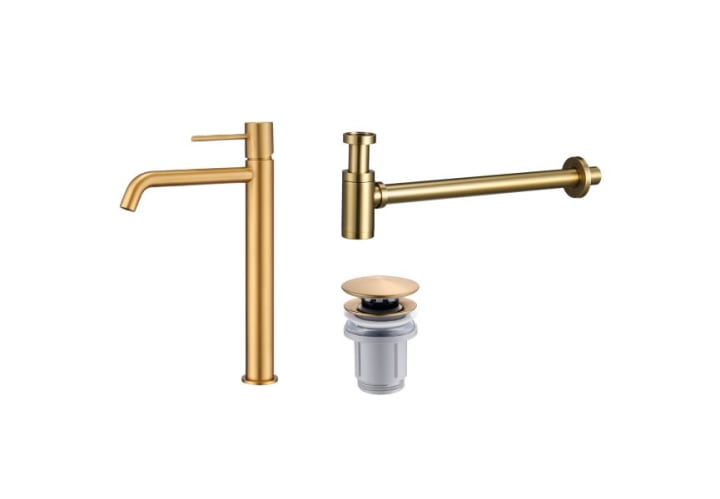 Pack robinet de lavabo à bec haut Monza Imex + valve clic clac + Siphon rond apparent principal 3