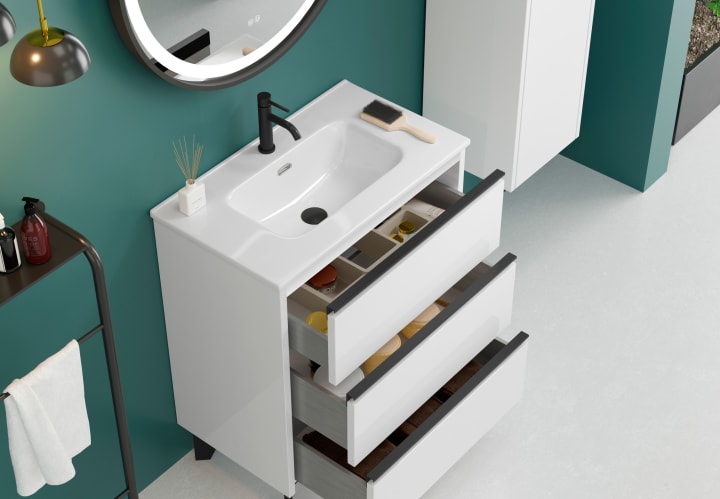 Ensemble meuble de salle de bains à faible profondeur 39 cm Siena Coycama détail 2