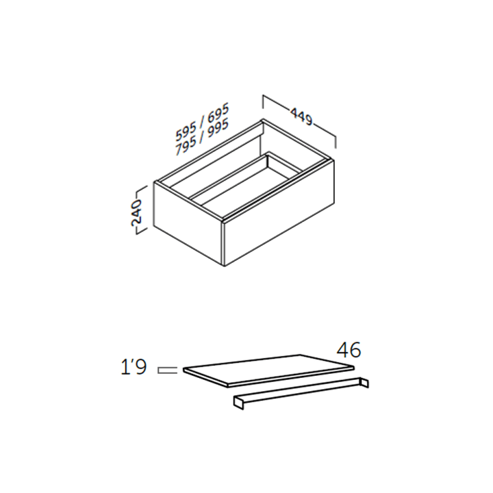 Conjunto mueble de baño con encimera Flow Coycama croquis 4