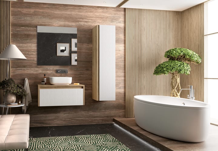 Meuble de salle de bains avec plan de toilette en bois Lambda Coycama environnement 18