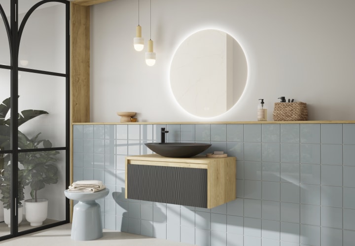 Meuble de salle de bains avec plan de toilette en bois Lambda Coycama environnement 19