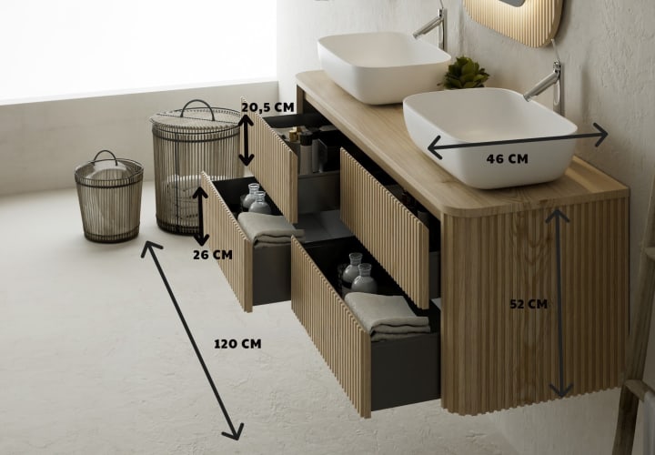 Mueble de baño con encimera de madera maciza Baviera Bruntec croquis 7
