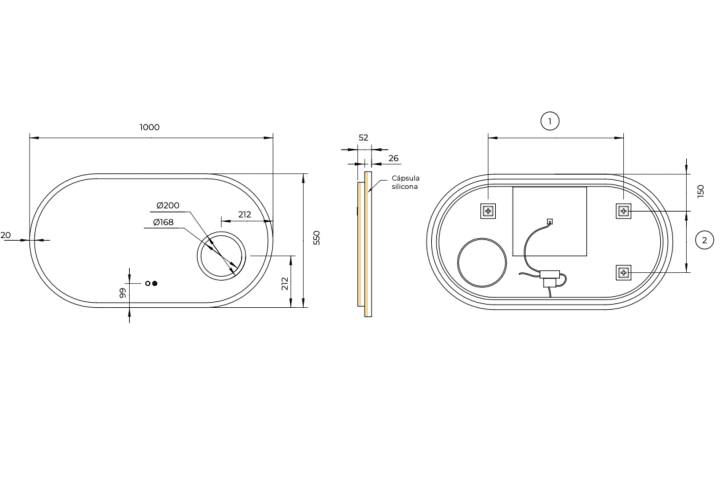 Miroir de salle de bain LED avec éclairage Rimini Ledimex croquis 13