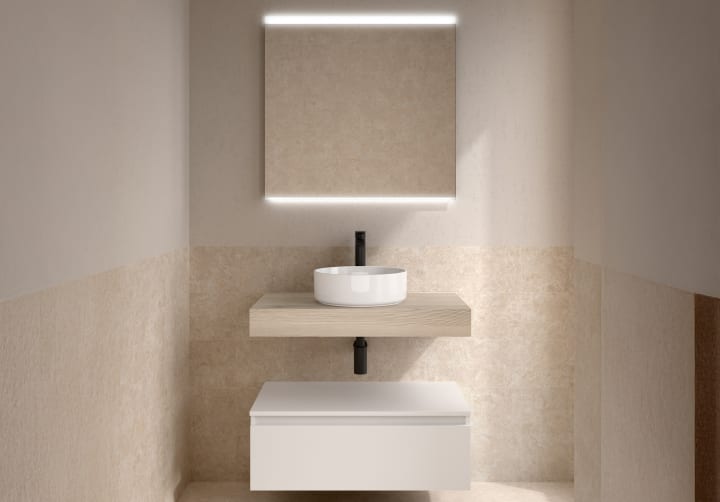 Ensemble de meubles de salle de bains avec plan de toilette et caisson en bois Domus Salgar principal 3