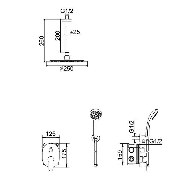 Ensemble de douche à encastrer Mónaco Imex croquis 5
