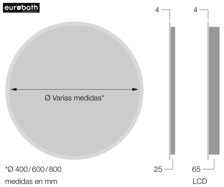 Miroir de salle de bains avec éclairage LED Soleil Eurobath croquis 3
