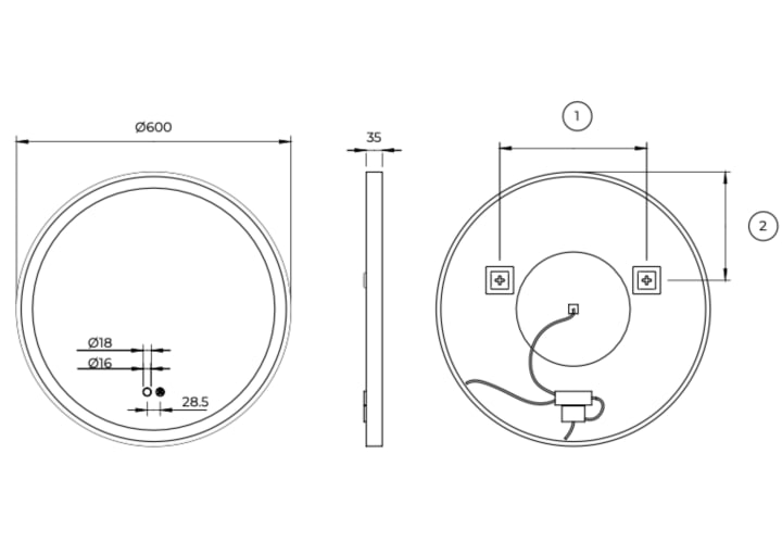 Miroir de salle de bains avec éclairage LED París Ledimex croquis 10