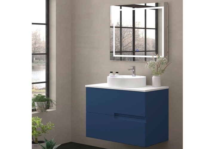 Meuble de salle de bains avec plan de toilette en pierre compacte blanche Lia Bruntec couleurs principal 7