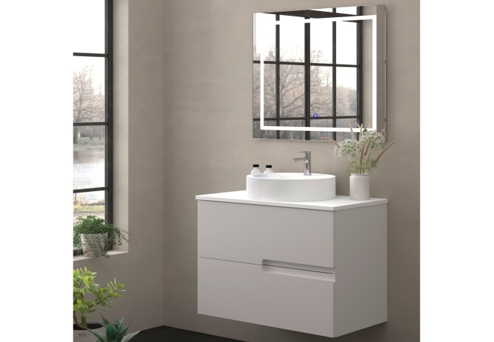 Meuble de salle de bains avec plan de toilette en pierre compacte blanche Lia Bruntec couleurs principal 2