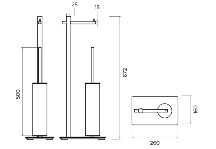 Porte brosse et dérouleur de toilette sur pied Practic Medimex croquis 7
