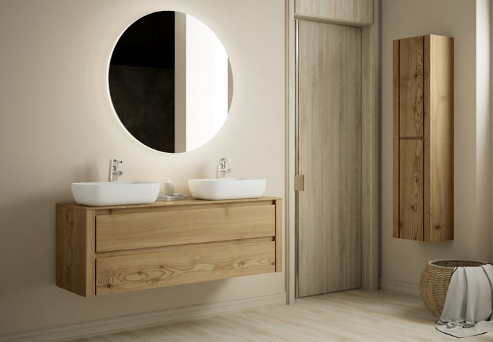 Meubles de salle de bains avec plan de toilette en bois massif Laponia Bruntec principal 1