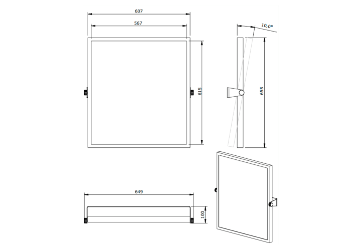 Espejo de baño inclinable ajustable New Wccare PMR de Unisan croquis 1