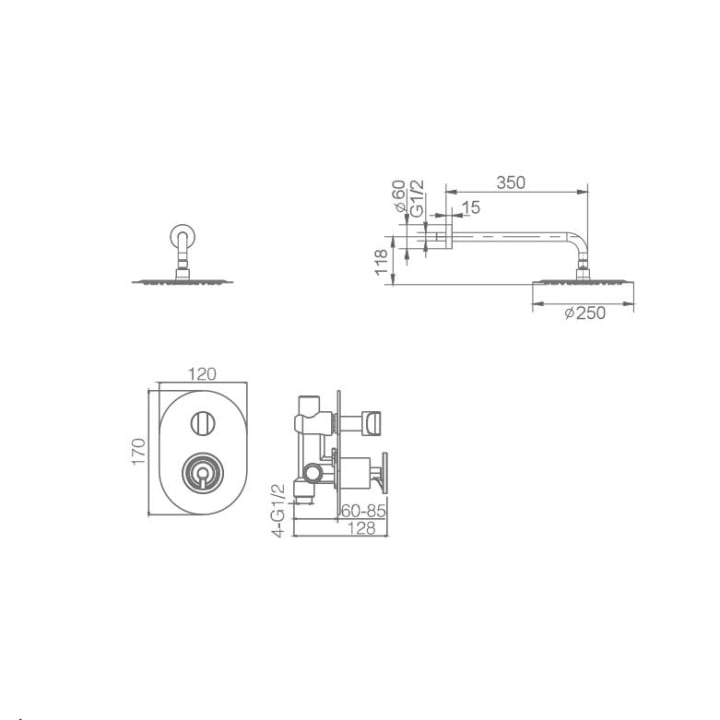 Ensemble de douche à encastrer Olimpo Imex croquis 4