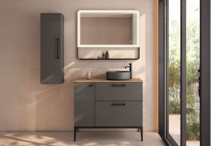 Mueble de baño con banquillo, encimera de madera Verso Viso principal 1