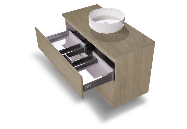 Meuble de salle de bains en bois laminé avec plan de toilette en bois Vilma Bruntec détail 15