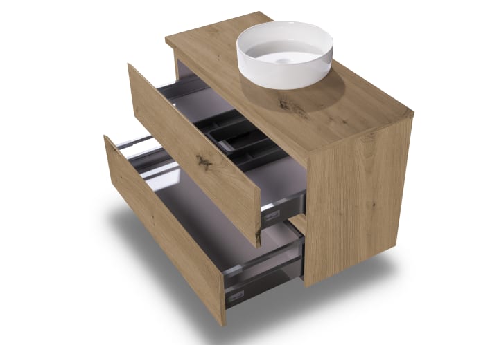 Meuble de salle de bains en bois laminé avec plan de toilette en bois Vilma Bruntec détail 14