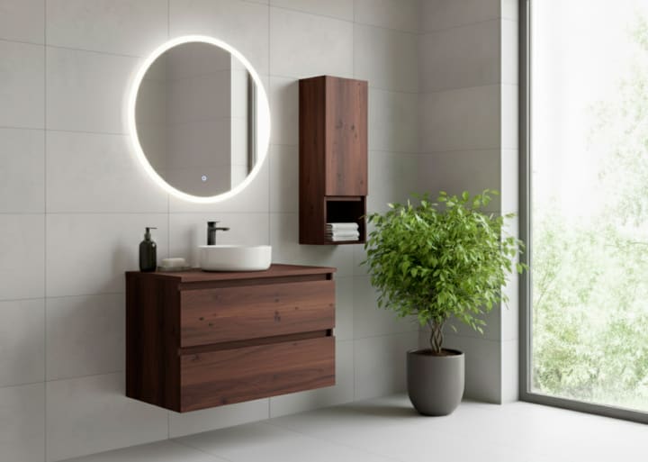 Meuble de salle de bains en bois laminé avec plan de toilette en bois Vilma Bruntec principal 6