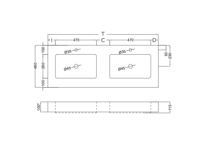 Lavabo suspendu Ambar Coycama croquis 5