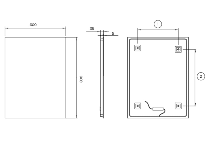 Miroir de salle de bains avec éclairage LED Suecia Ledimex croquis 12