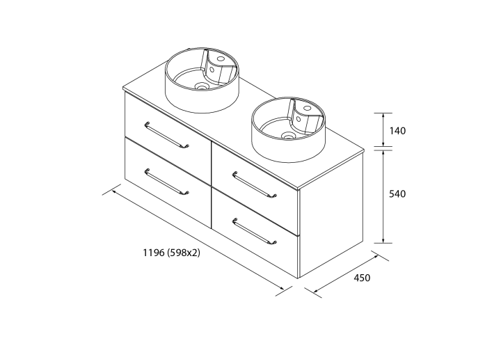 Conjunto mueble de baño con lavabo sobre encimera Morai Salgar croquis 4