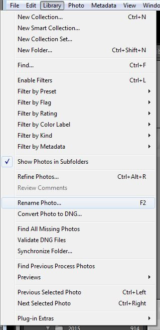 Lightroom Library Menu