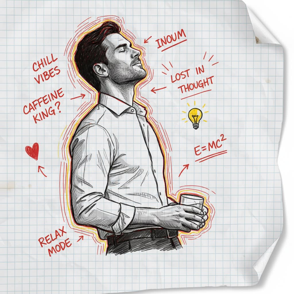 Generate a hand-drawn portrait illustration in red and yellow pen on notebook paper, inspired by doodle art and comic annotations. Keep full likeness of the subject, expressive lines, spontaneous gestures, bold outline glow, handwritten notes around, each note should be different and unique to the image, realistic pen stroke texture, 4K resolution.