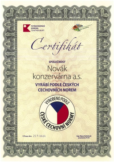 Certifications Novák konzervárna a.s.