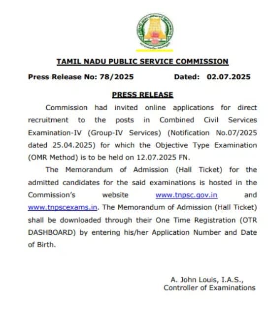 TNPSC Group 4 Exam notic