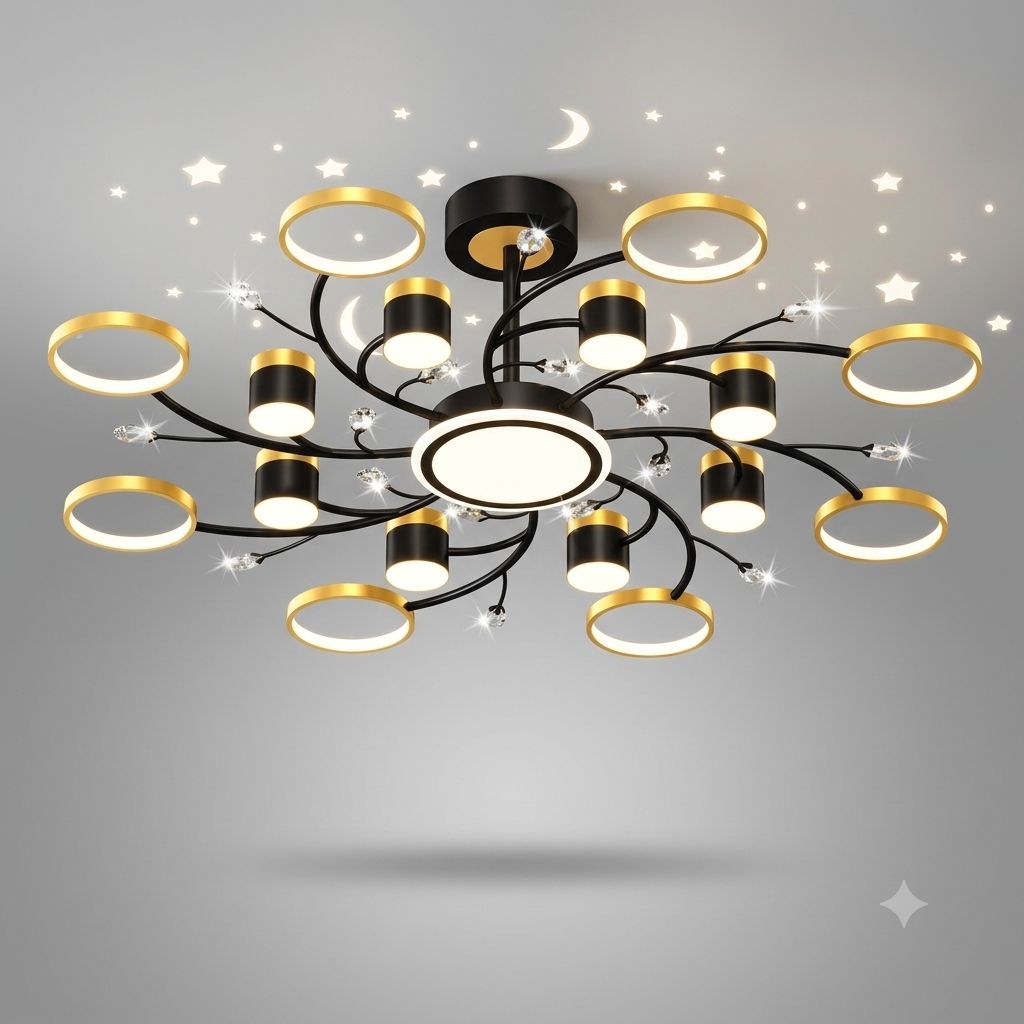 Modern LED Celestial Ceiling Chandelier - Gold and Black Minimalist Art Light