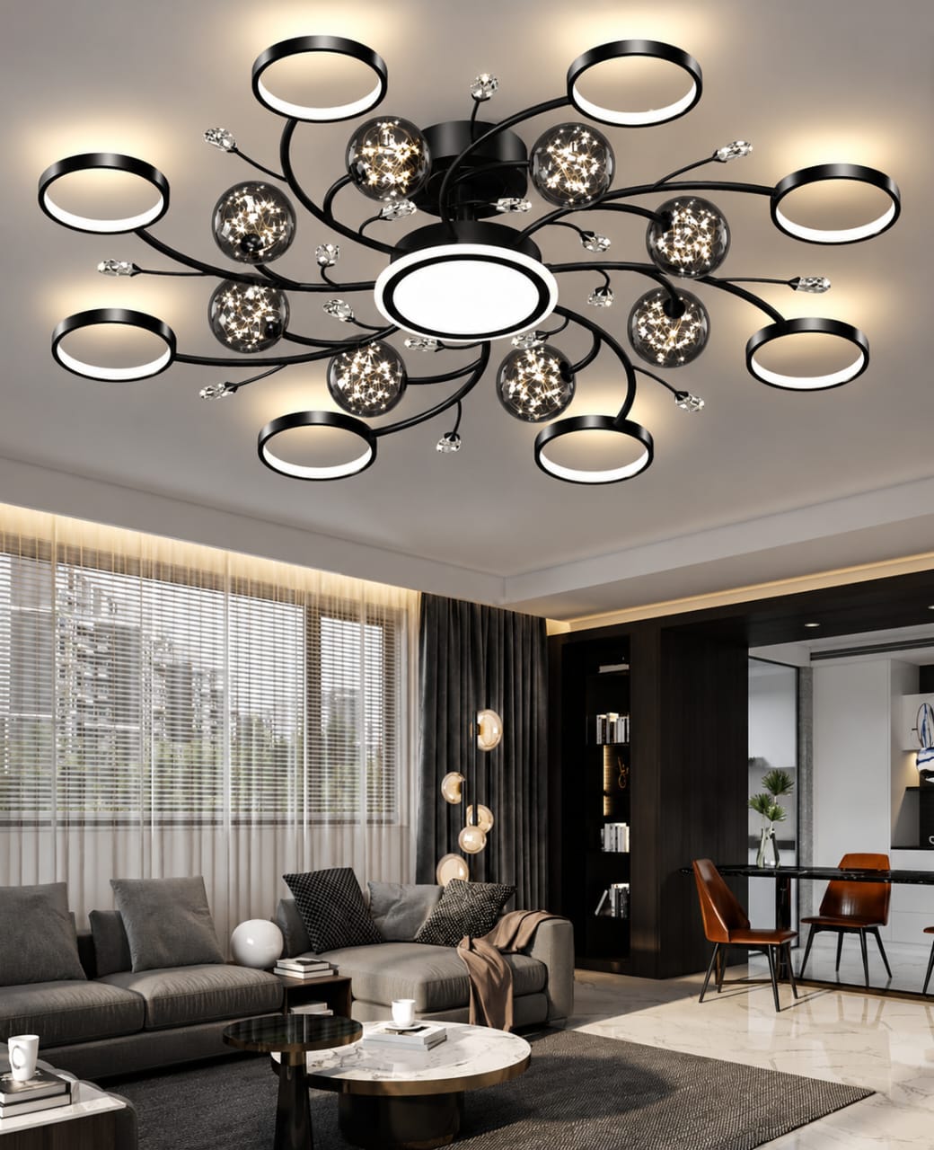 Modern LED Firefly Crystal Flush Mount Ceiling Chandelier