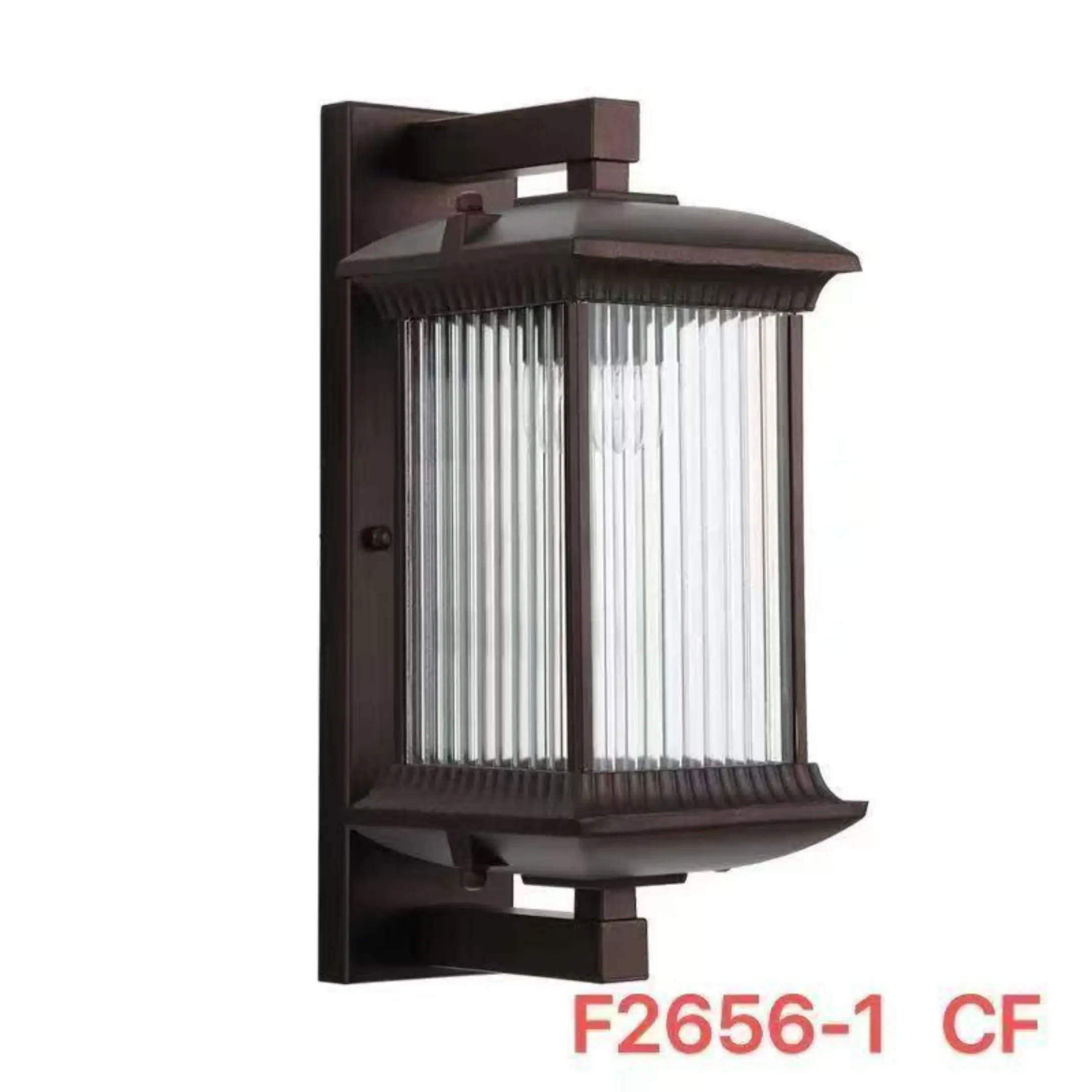 Rustic Bronze Outdoor Wall Lantern with Ribbed Glass Panels