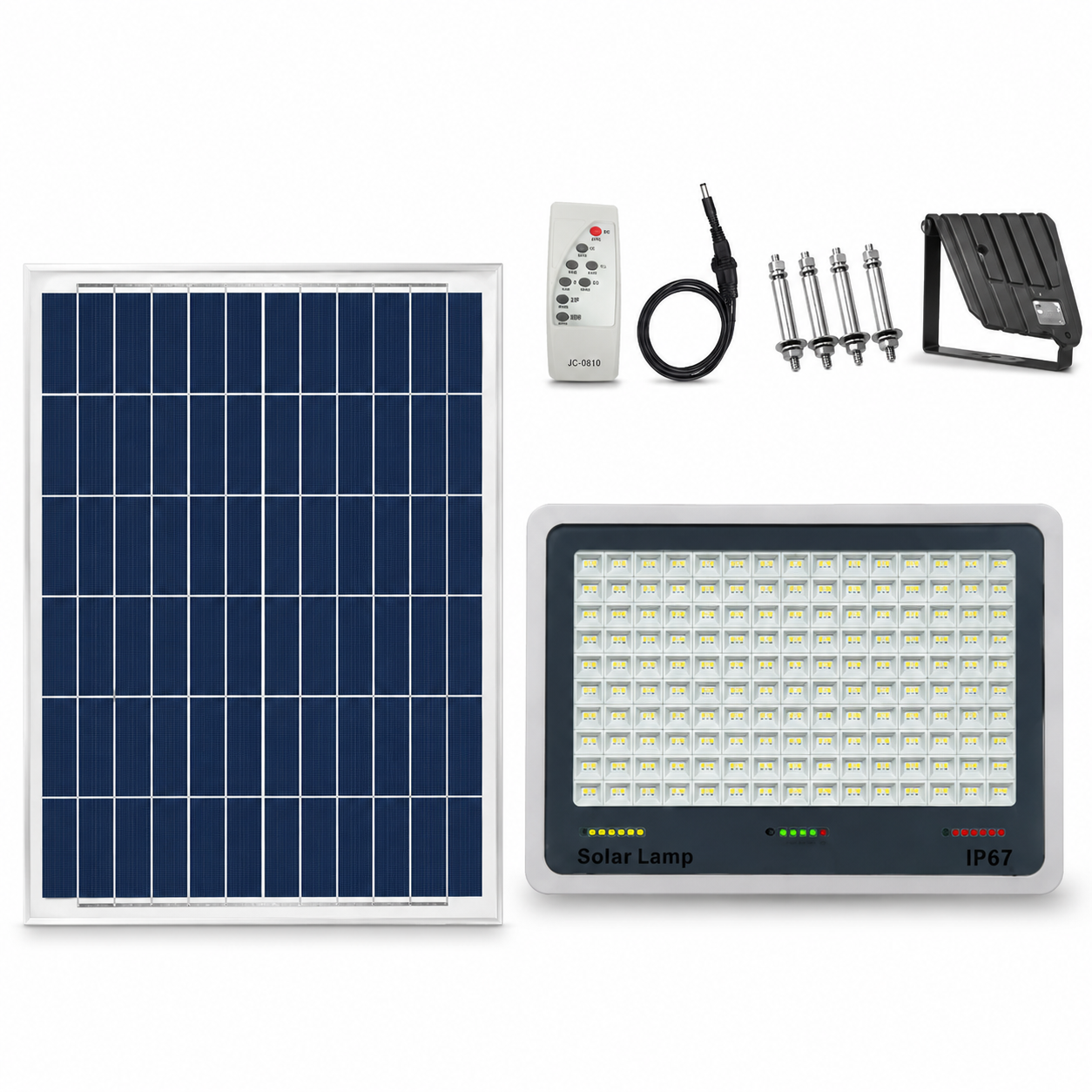 Solar LED Flood Light with Solar Panel, Remote Control & Mounting Kit – IP67 Outdoor Security Light