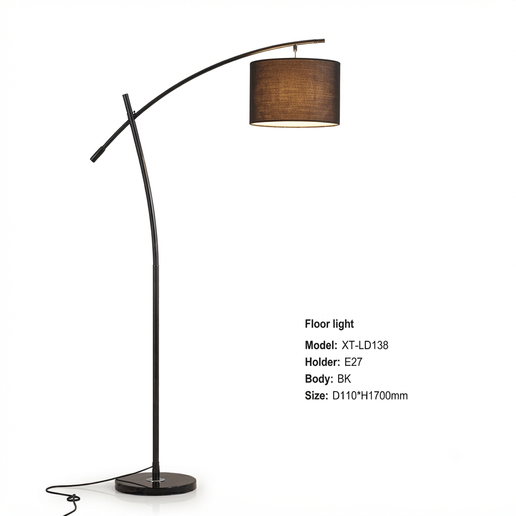 XGSUPER XT-LD138 Arc Floor Lamp – E27 Modern Black Standing Light, 1700mm