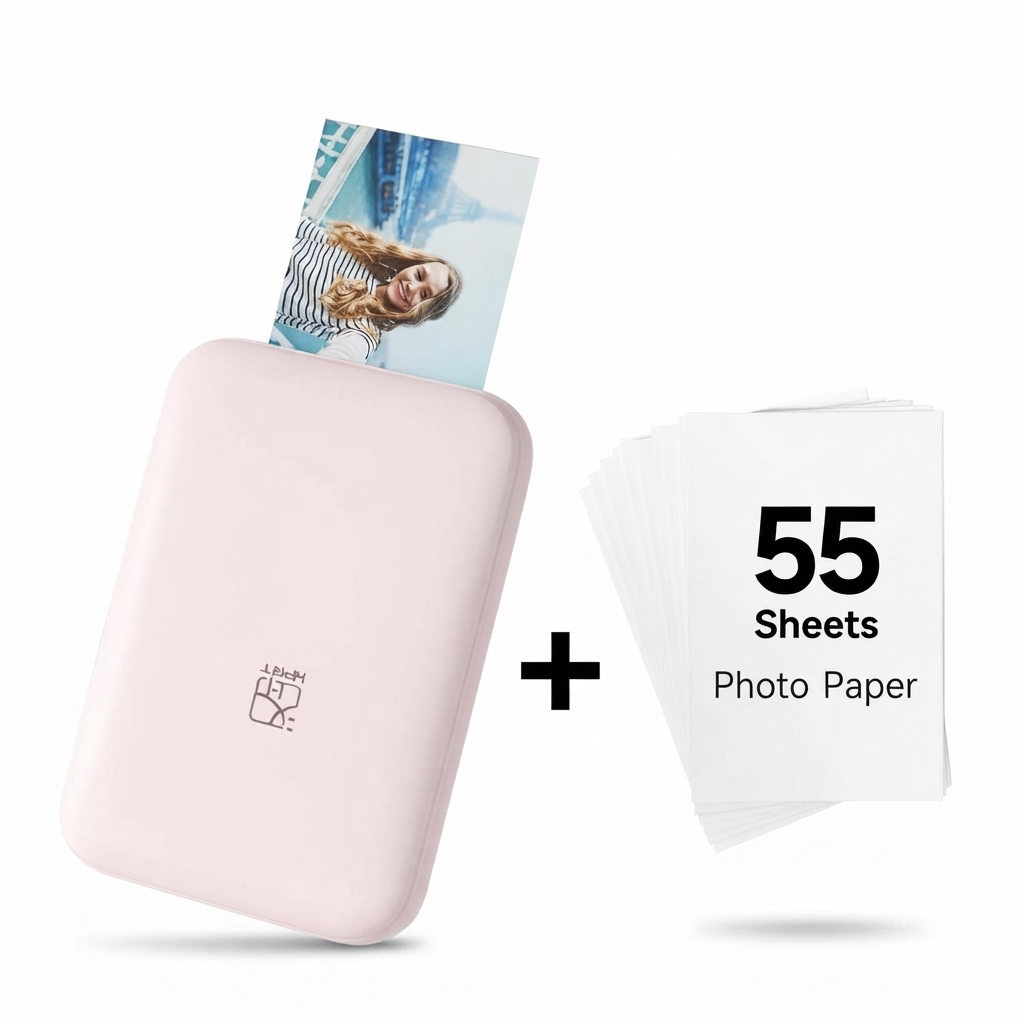 15% OFF - HPRT Portable Mini Bluetooth Photo Printer - Pink Bundle with 55 Sheets of Zink Photo Paper