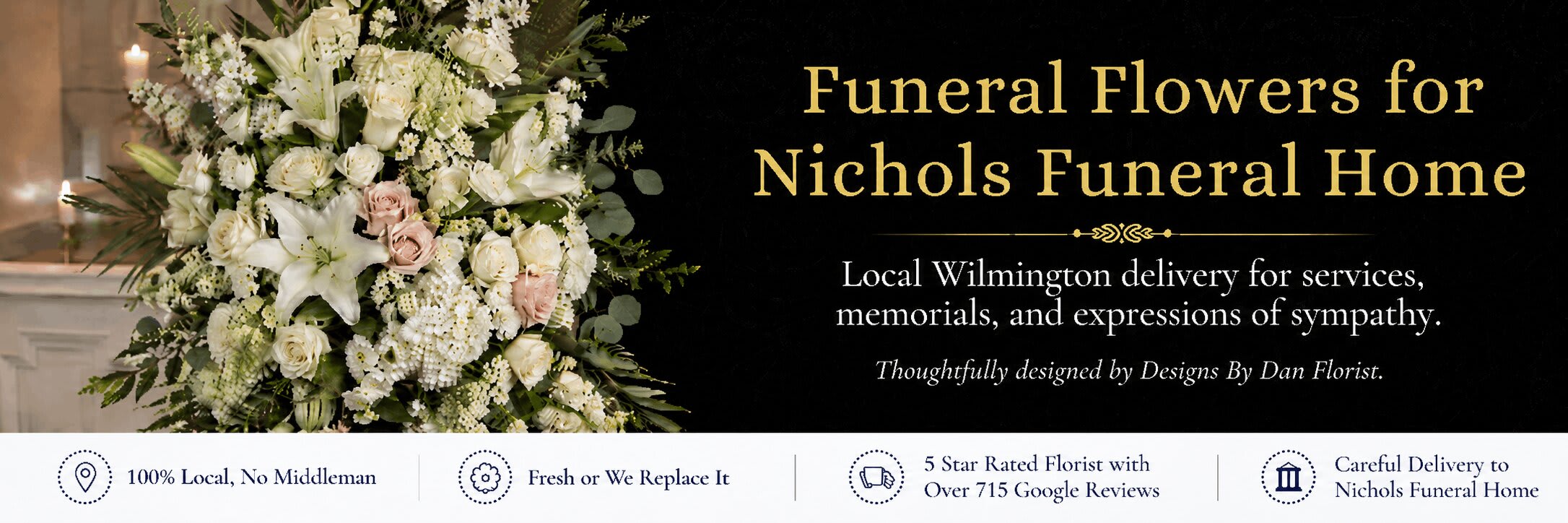 Sympathy and funeral flower delivery to Nichols Funeral Home in Wilmington MA by Designs By Don Florist