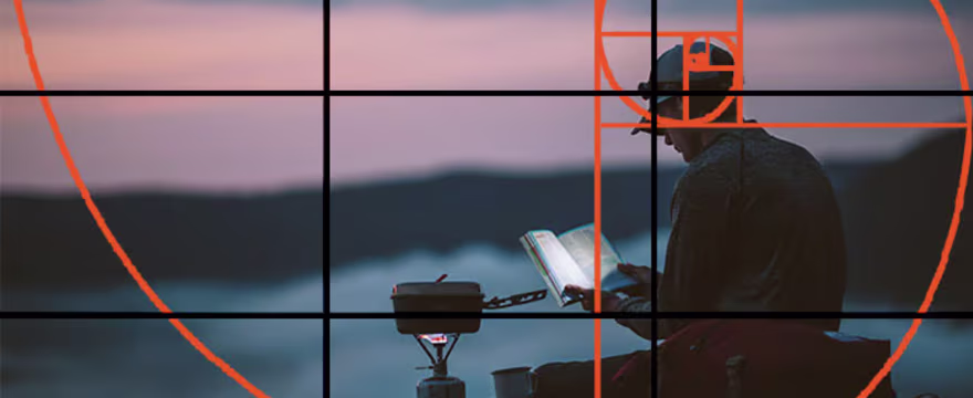 Photograph overlaid with a golden spiral, showing how the composition naturally aligns with the Fibonacci curve