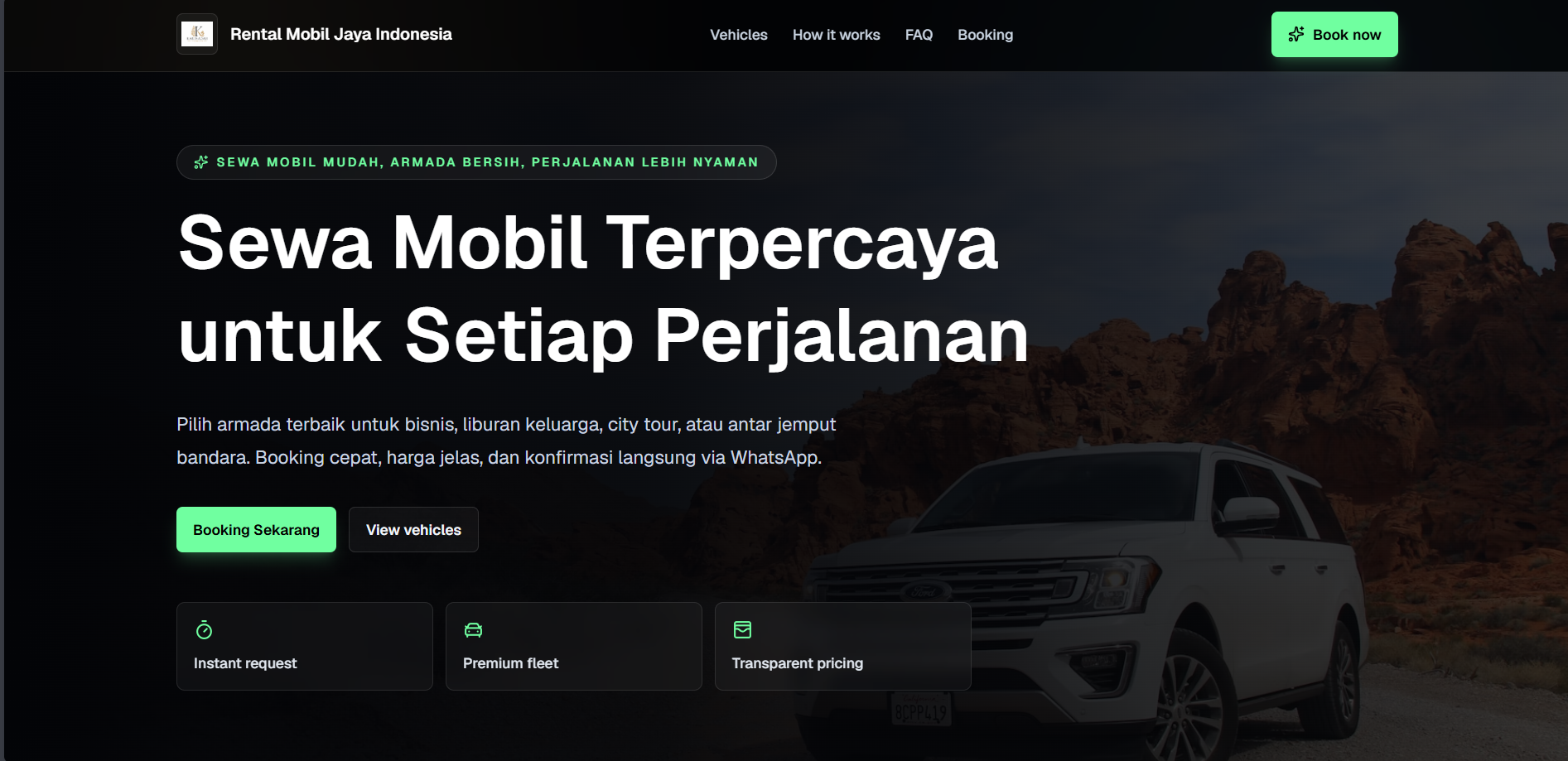 Tampilan proyek Rental Mobil - Website Rental kendaraan