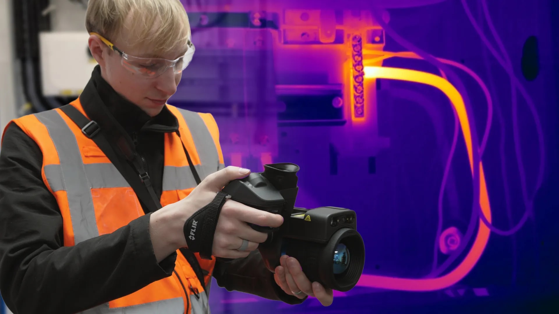 Red Current engineer working at an electrical thermal imaging survey