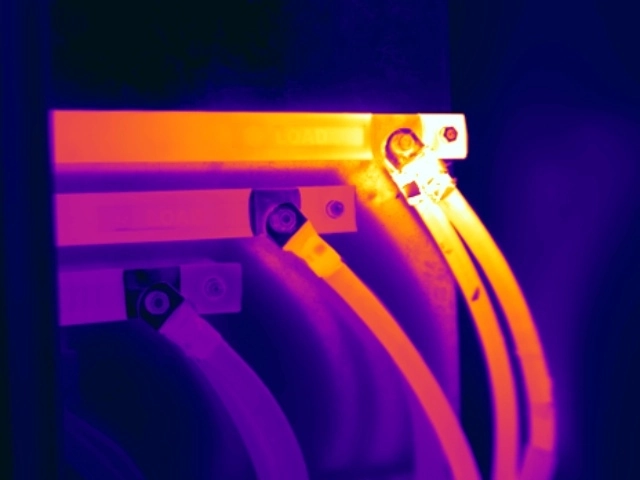 Thermal image showing high resistance at a cable lug and crimp connection