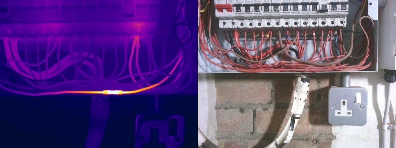 Thermal and visual comparison of a loose crimped connection in a consumer unit