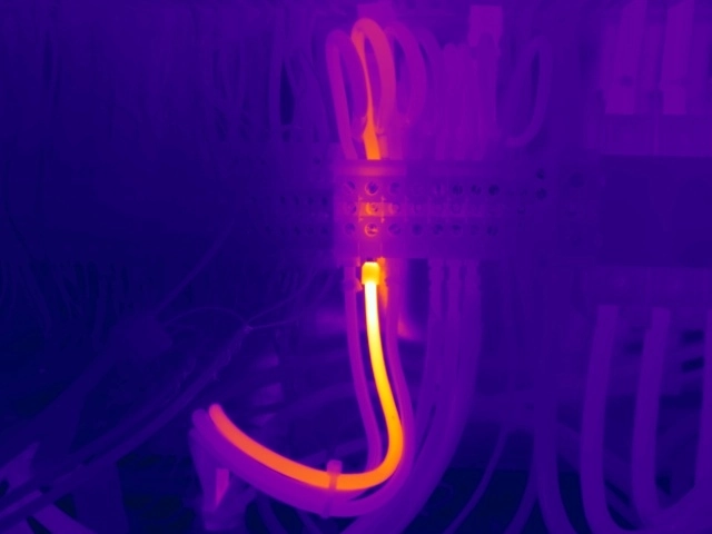 Thermal image showing a loose cable connection in a DIN terminal