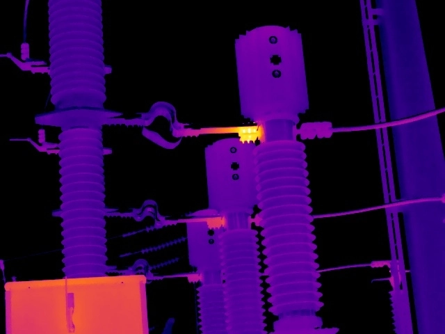 Thermal image showing high resistance at a bolted connection to a 132kV current transformer