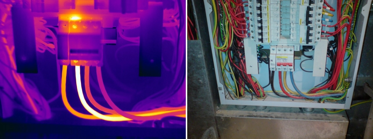 Thermal and visual comparison of phase imbalance on the supply to a three-phase distribution board