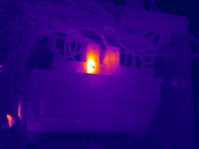 Thermal image showing abnormal heating within an RCBO consistent with internal deterioration or a developing electrical fault