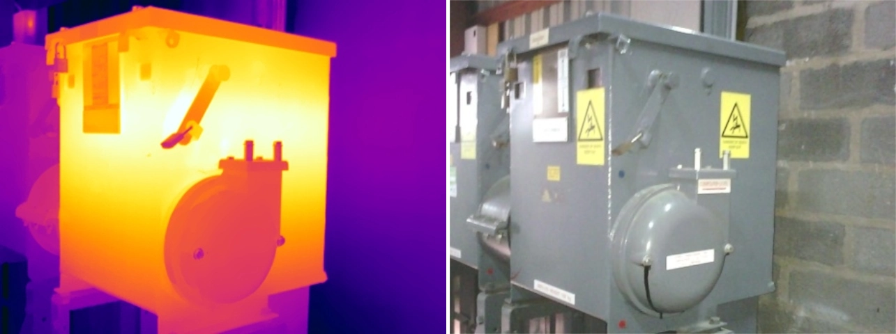 Side-by-side thermal and visual comparison of deterioration within 11kV switchgear