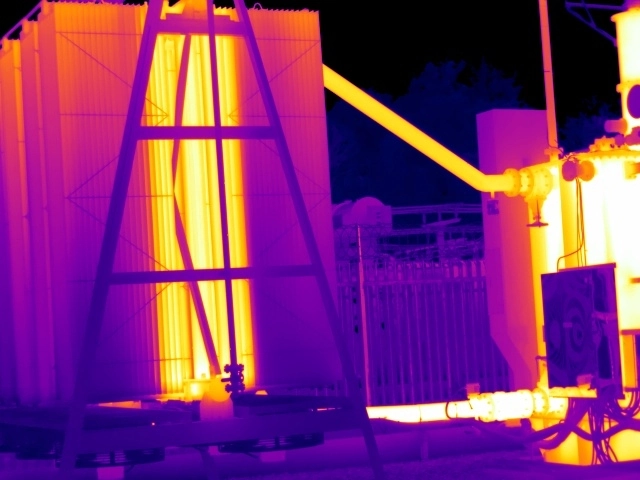 Thermal image showing abnormal cooling distribution associated with a 132kV transformer oil pump operating in reverse